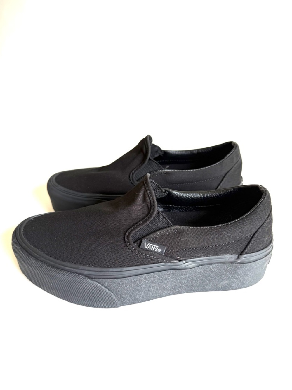 Vans Classic Slip-On Stackform Triple Black Platform Sneakers Sz 7.5W/6M EUC - Picture 4 of 15